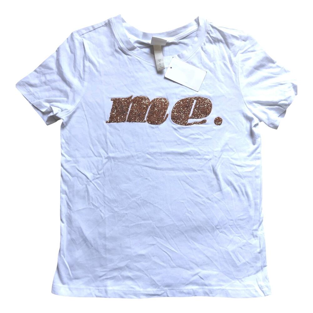 NWT Women's H&M XS White T-shirt, Rose Gold Rhinestone, Vintage